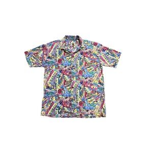 Max Boxxer Shirt Mens Medium Multicolor Music Print Button Up Short Sleeve USA
